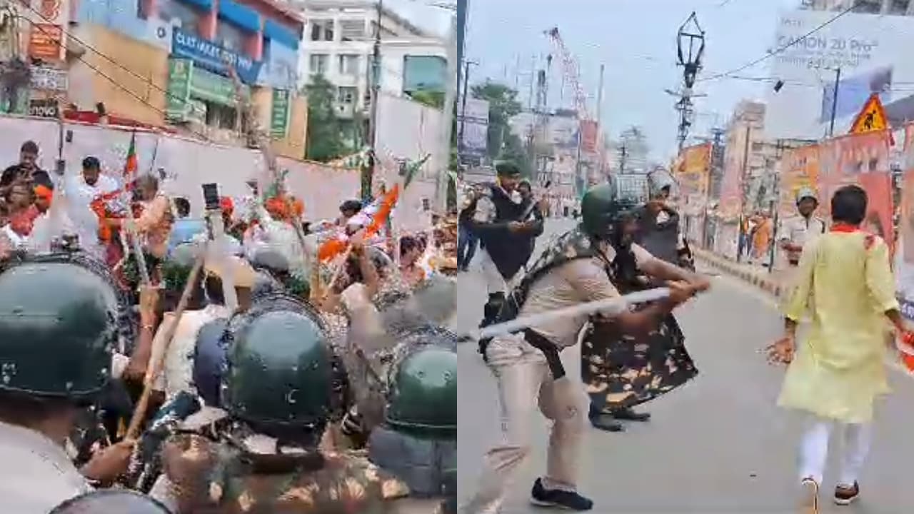 BJP कार्यकर्ताओं पर लाठीचार्ज, दौड़ा-दौड़कर पीट रही पुलिस
