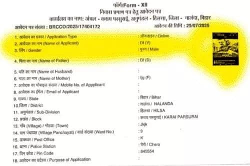 बिहार में कुत्ता, ट्रैक्टर, मोबाइल के बाद अब कार के नाम पर निवास प्रमाण पत्र आवेदन, तस्वीर में फ़िल्मी पोस्टर...