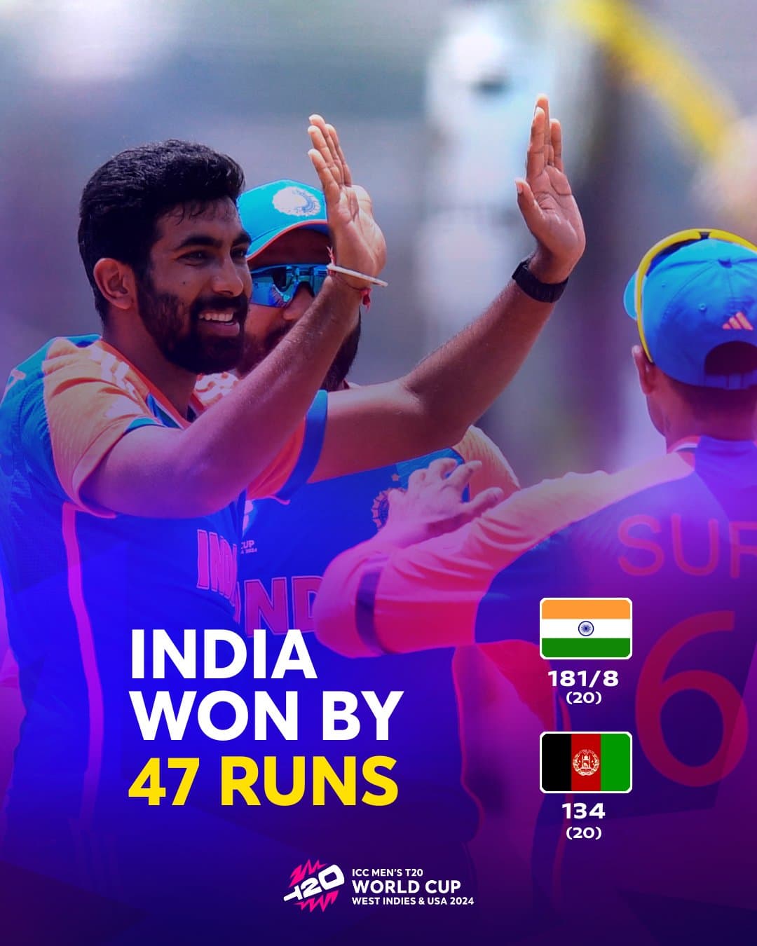 IND vs AFG T20 World Cup: सुपर-8 में भारत की जीत से शुरुआत, अफगानिस्तान को 47 रन से हराया।