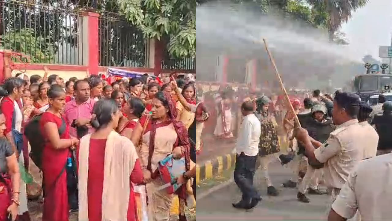 विधानसभा गेट के बाहर बेकाबू हुई आंगनबाड़ी सेविकाओं की भीड़, पुलिस ने चटकाई लाठियां, वाटर कैनन का प्रयोग