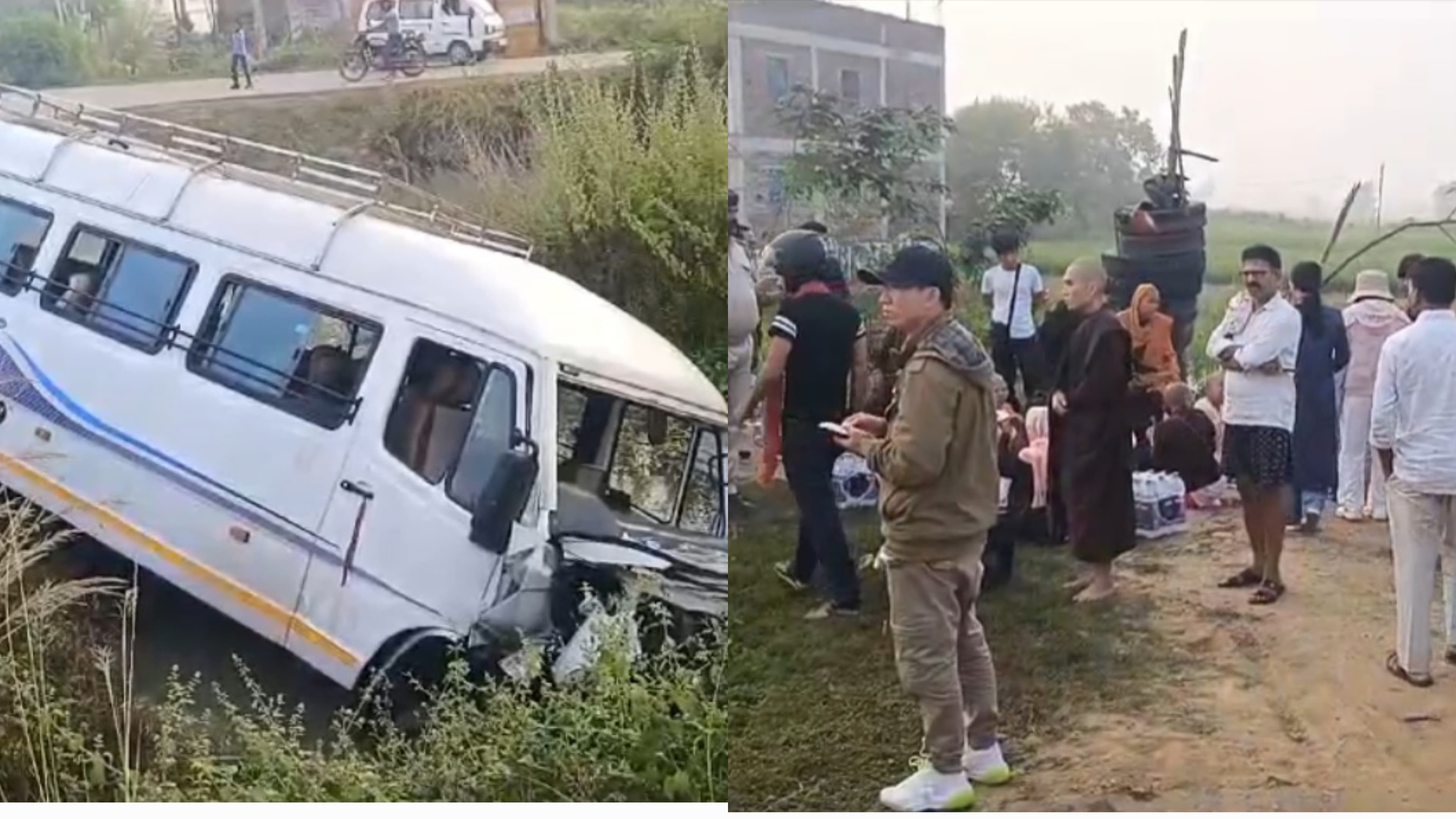 नेपाल से बोधगया जा रही पर्यटक बस को हाइवा ने मारी जोरदार टक्कर..