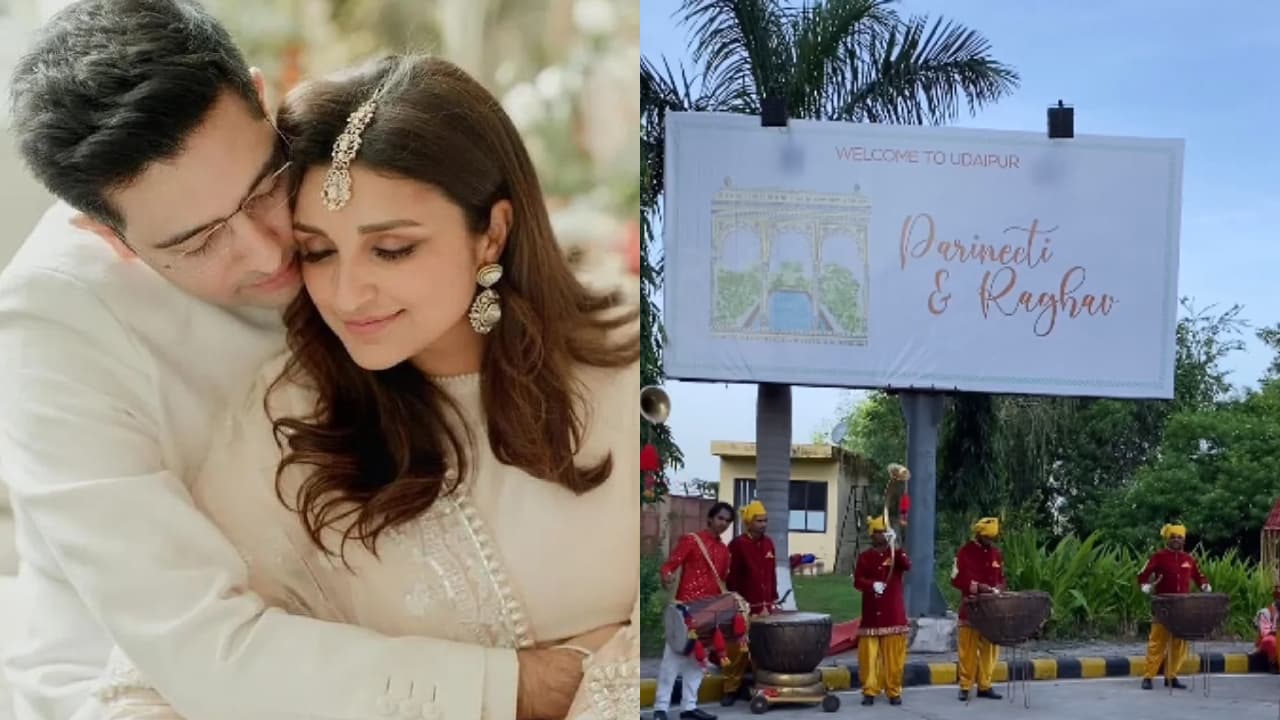 उदयपुर में परिणीति-राघव का ग्रैंड वेलकम, बड़े पोस्टर की तस्वीर आई सामने