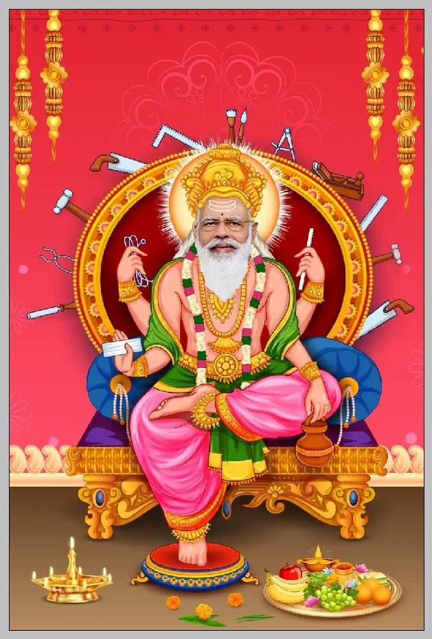 भगवान विश्वकर्मा जी के चेहरा पर मोदी का लगाया चेहरा